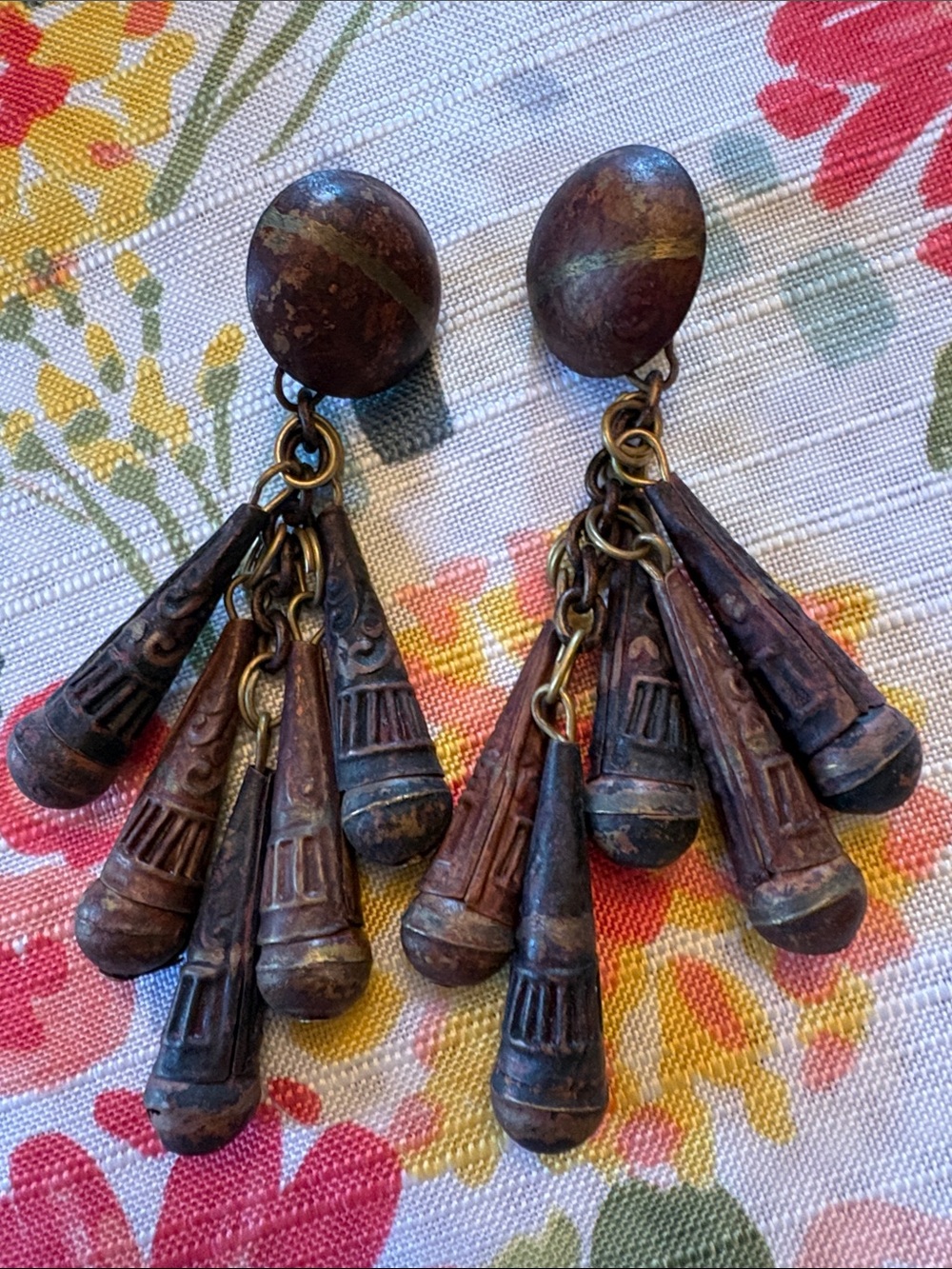 Vintage Drop Dangle Earrings in Aged Brass Tone